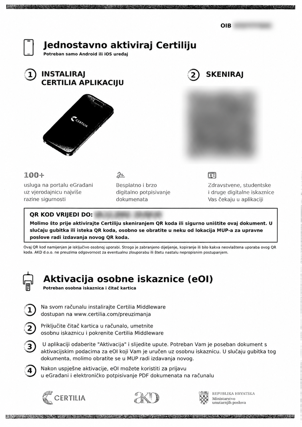 Primjer letka; QR i podaci prekriveni.