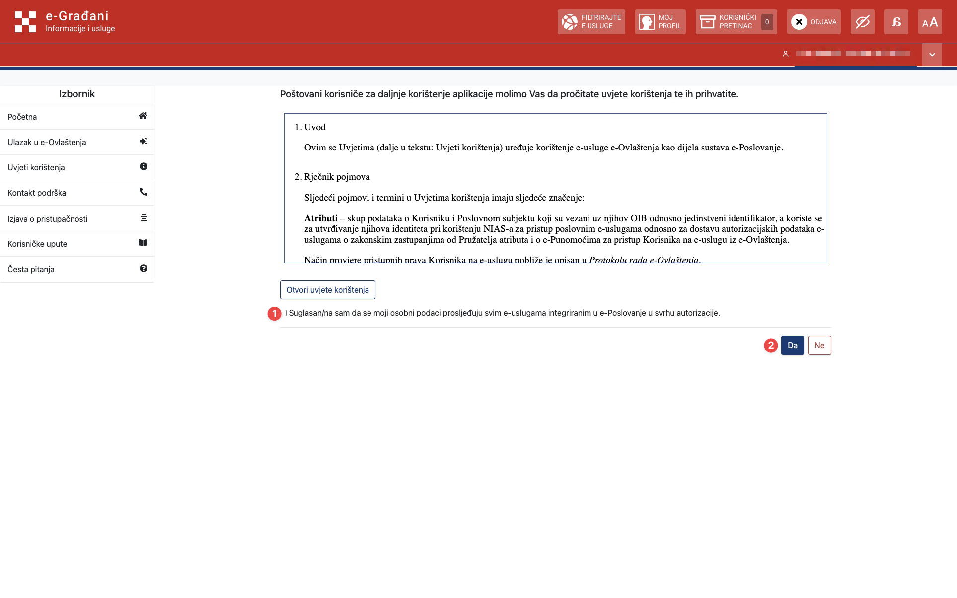Prihvaćanje uvjeta korištenja