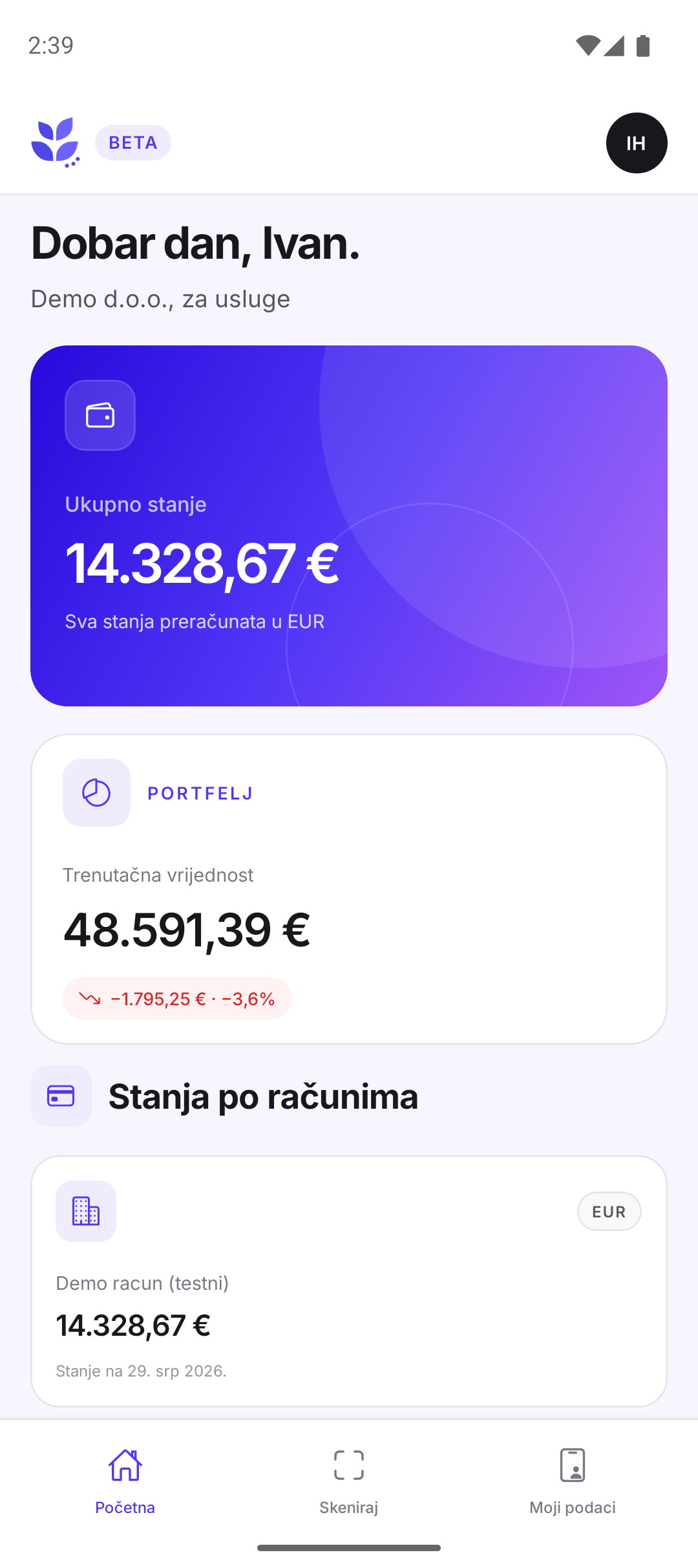 Pregled stanja u SmartAccount mobilnoj aplikaciji
