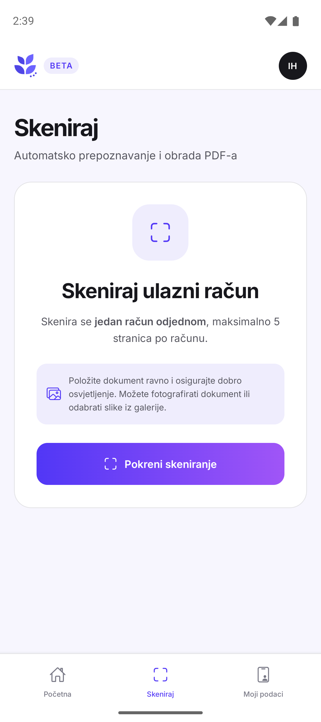 Skeniranje računa u SmartAccount mobilnoj aplikaciji