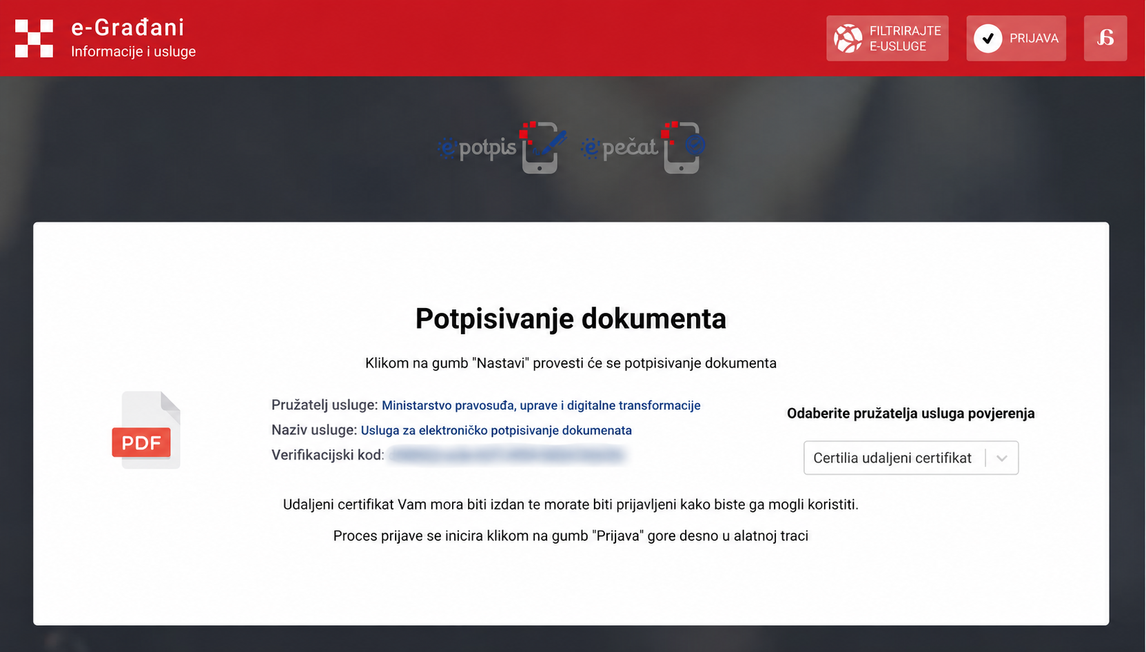 RDD with Certilia remote certificate selected.