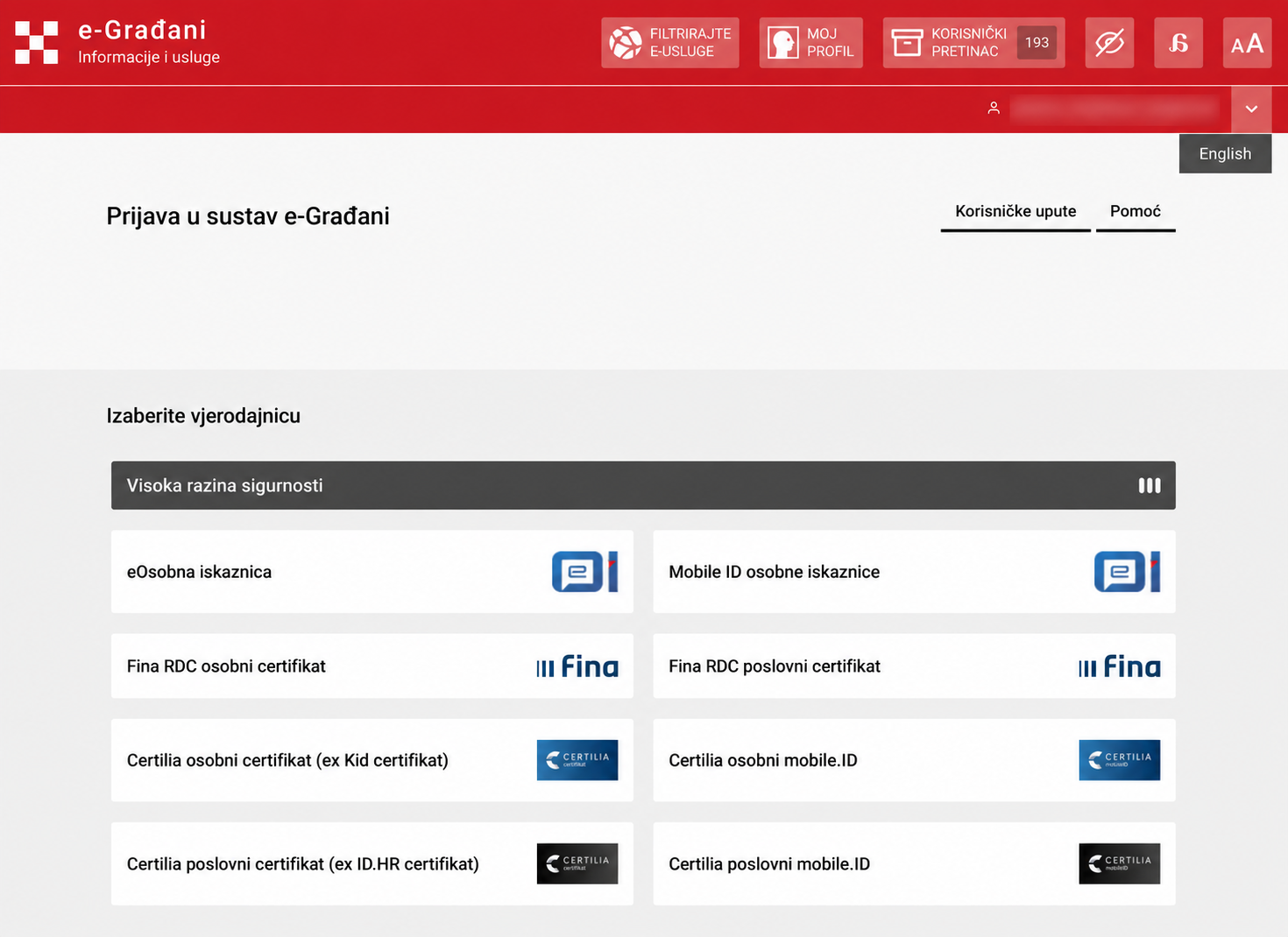 Certilia credentials for signing in to e-Građani.